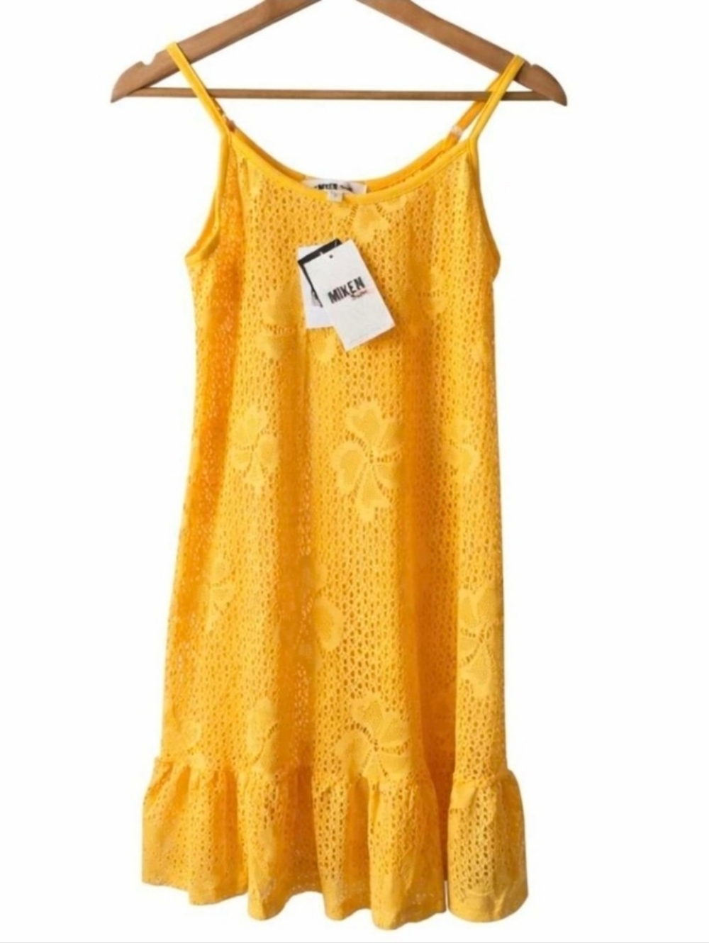 Miken Yellow Eyelet Ruffle-Hem Coverup
